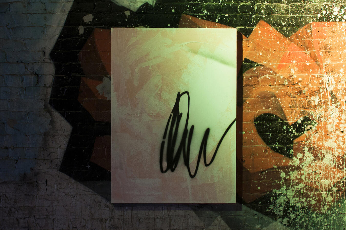 "Pink" Aerosol paint, gesso, and oil on canvas. 42 x 30 inches. 2014.