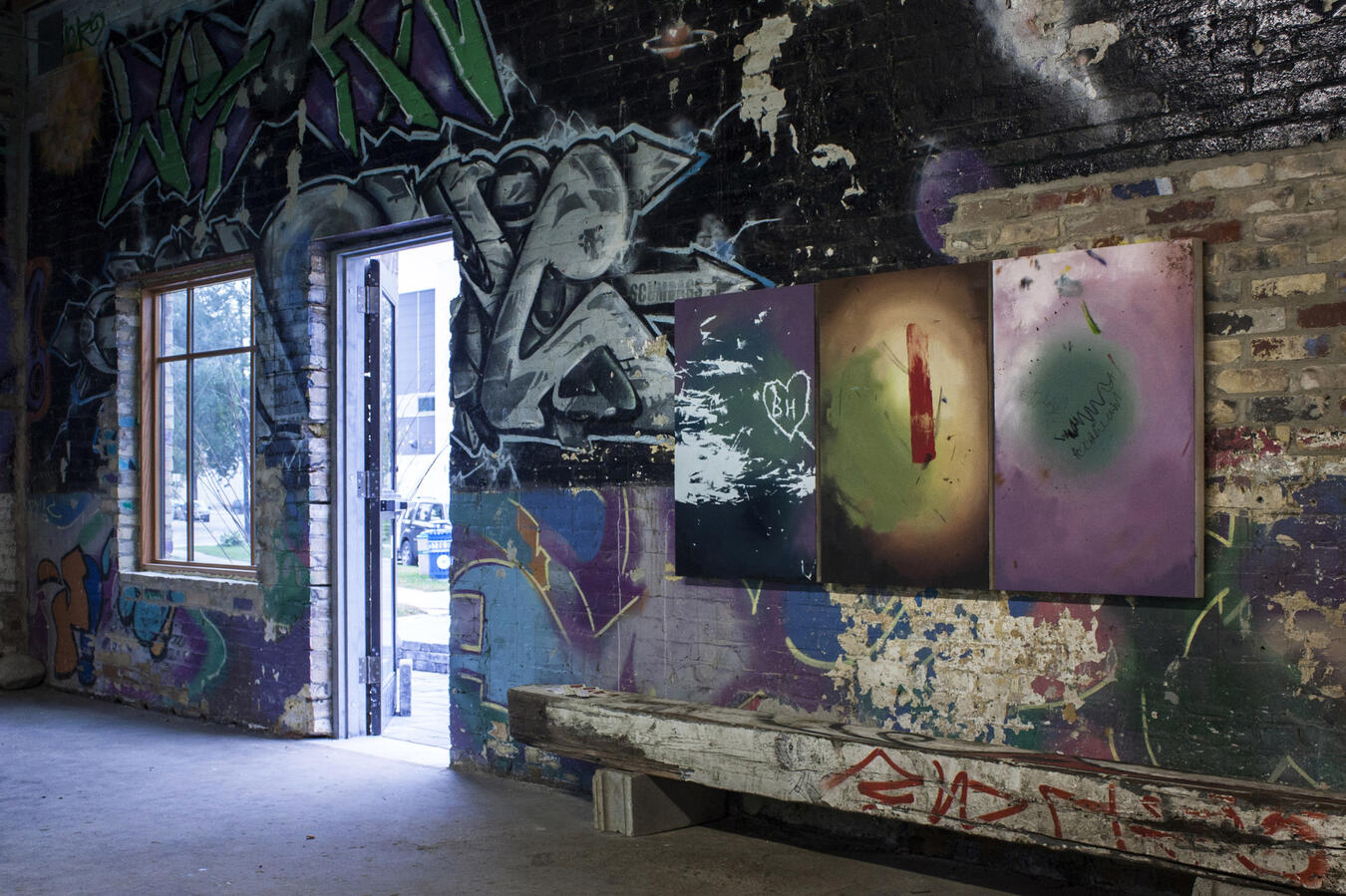 Left to right: "I" Oil on canvas. 36 x 24 inches. 2014, "II" Oil on canvas. 36 x 24 inches. 2014, "III" Oil on canvas. 36 x 24 inches. 2014.