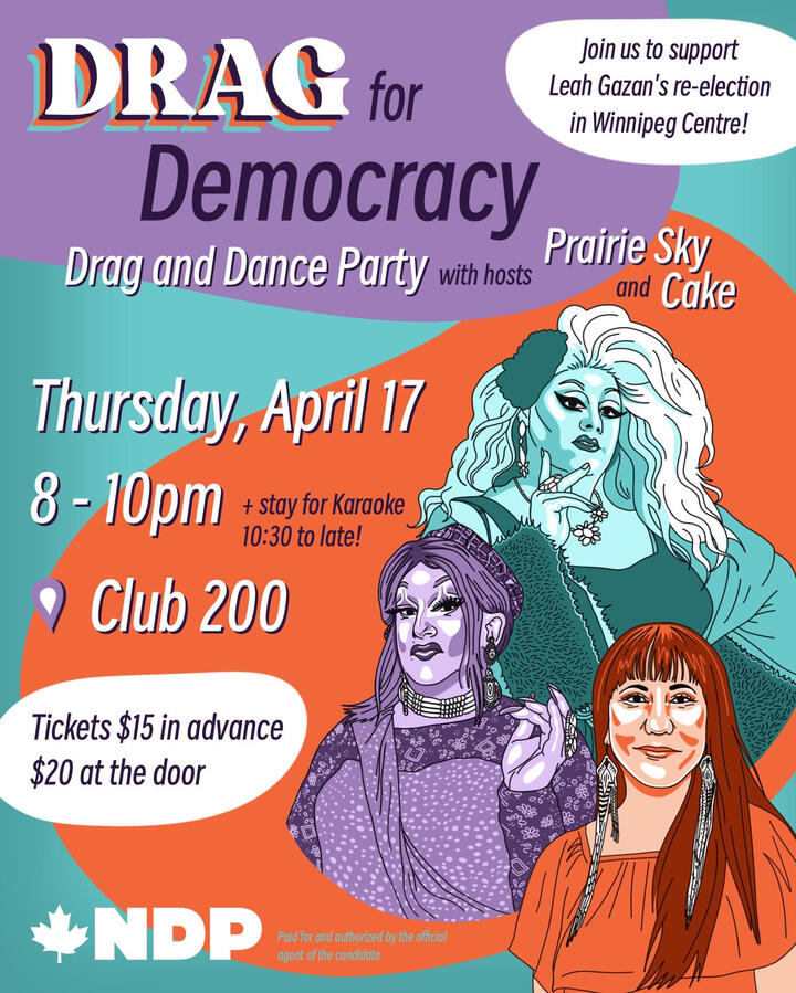 "Drag for Democracy" event poster. Digital drawing and graphic design. 2025.