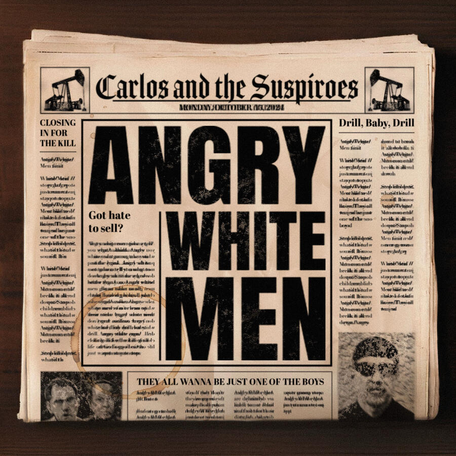 Carlos and the Suspiroes "Angry White Men" single artwork. Digital illustration. 2024.